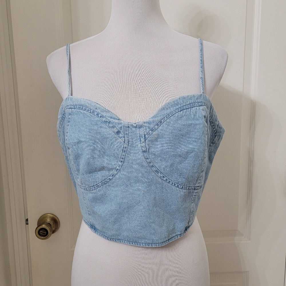 Forever 21 Size XL Denim Cropped Halter Top / Bustier, Gently Used Condition